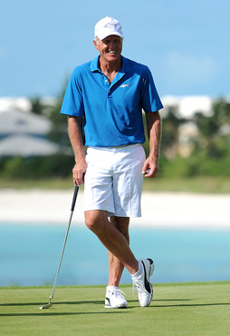 GREAT EXUMA, BAHAMAS - SEPTEMBER 29:  Professional Golfer Greg Norman attends the Golf Clinic with Greg Norman and Golf Tournament during Day Three of the Sandals Emerald Bay Celebrity Getaway And Golf Weekend on September 29, 2013 at Sandals Emerald Bay in Great Exuma, Bahamas.  (Photo by Dimitrios Kambouris/Getty Images for Sandals)